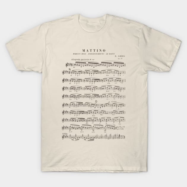 Edvard Grieg, Morning Mood (Mattino) - Music Sheet T-Shirt by Philozei